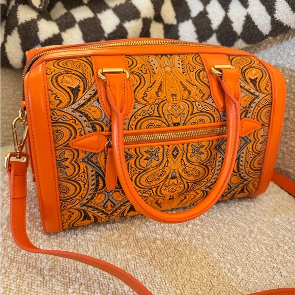 NWT Saint Joy leather Orange Patterned Handbag - Picture 10 of 16